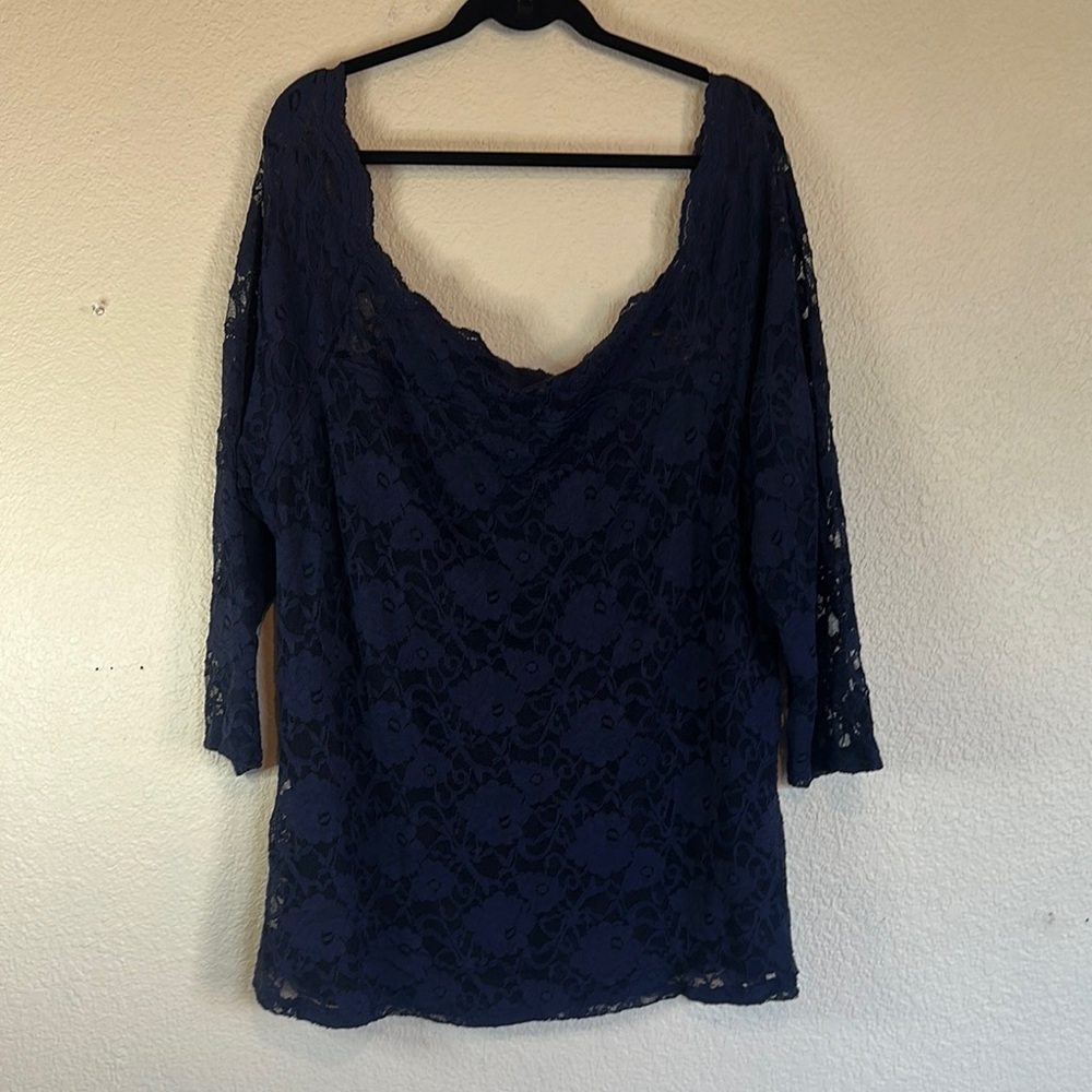 PLUS SIZE: TORRID. Elegant Navy Lace Top
